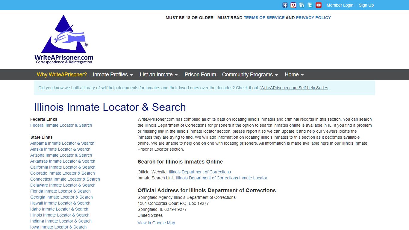 Illinois Inmate Locator & Search | WriteAPrisoner.com
